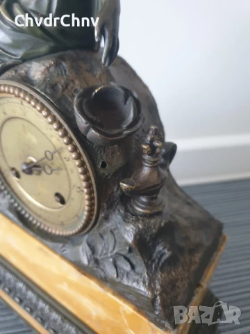 Франция 1800-те/40см-8кг стар френски каминен часовник/бронзова фигура с мрамор, снимка 5 - Антикварни и старинни предмети - 51295095