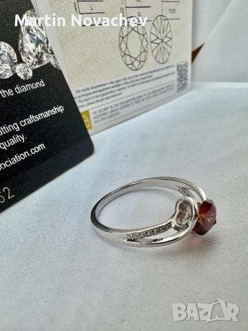 Сребърен пръстен с мойсанит (Диамант) 1 карат, снимка 11 - Пръстени - 52369754