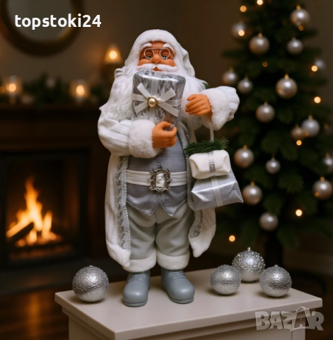 Дядо Коледа в сребристо – празнична фигура, която носи магия и уют у дома (50 / 70 см)