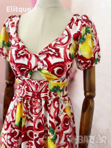 лятна дълга рокля с лимони , снимка 3 - Рокли - 53170577