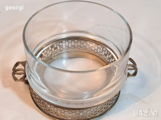 стъклена бонбониера с посребрен пиедестал 33/2, снимка 3 - Аксесоари за кухня - 53487131