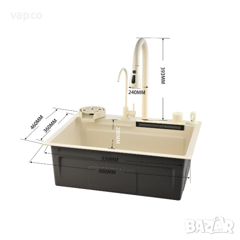 60см Бежова мултифункционална кухненска мивка , снимка 12 - Мивки - 52127816