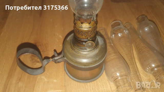 Стара тежка бронзова газена лампа с резервни шишета Войнишко творчество гилза, снимка 2 - Антикварни и старинни предмети - 53128914
