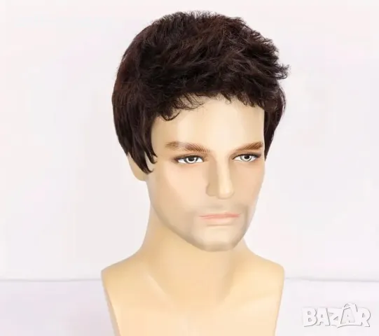 Мъжка перука - къса кафява коса – естествен вид , универсален размер , снимка 2 - Аксесоари за коса - 49826263