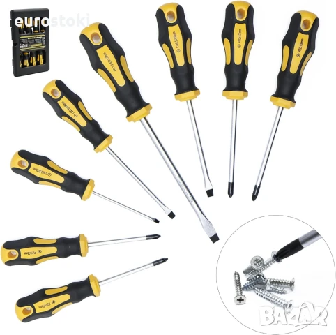 CCLIFE Комплект магнитни отвертки от 8 части с плоски, Pozidriv и Phillips CR-V отвертки с куфар , снимка 5 - Куфари с инструменти - 51076006