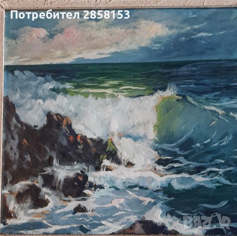  Стар морски пейзаж  на худ. Петър Петров от 1974 г,гваш,темпера, снимка 6 - Антикварни и старинни предмети - 44019303