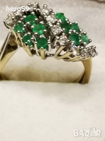 Дамски златен пръстен,брилянти и изумруди-Продаден, снимка 2 - Пръстени - 27420512