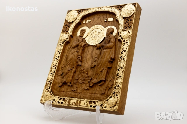 Релефна икона от дъб с позлата – Свети апостоли Петър и Павел, снимка 3 - Икони - 53224173