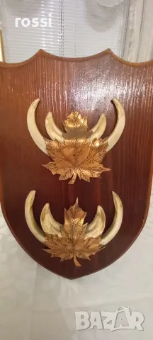 Двоен немски трофей диво прасе, резбована поставка, документ, снимка 2 - Колекции - 48299494