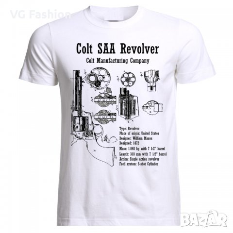 Тениска Colt SAA Revolver Bluprint Patent Pistol Le Pistolet, снимка 2 - Тениски - 28311364