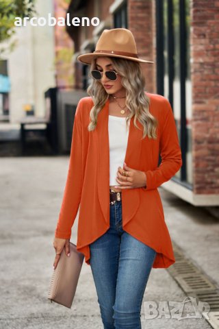 Дамска едноцветна широка жилетка с дълъг ръкав, 6цвята, снимка 16 - Жилетки - 44089598