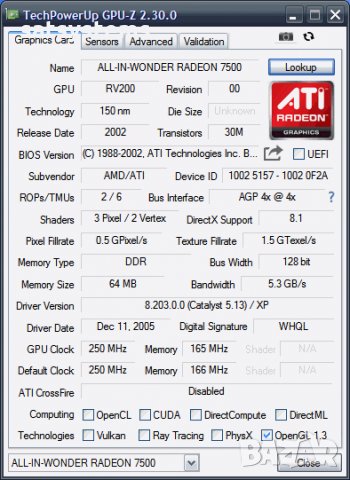 Видео карта ATi All-In-Wonder 7500 64MB DDR 128bit AGP, снимка 8 - Видеокарти - 28944463