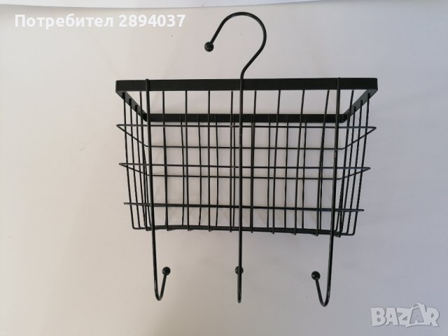Черна стоманена кошничка - органайзер с три закачалки, снимка 2 - Аксесоари за кухня - 43659960