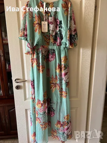 wow нова  етикета дълга елегантна разкошна ефирна рокля флорален принт цветя Хл XL размер