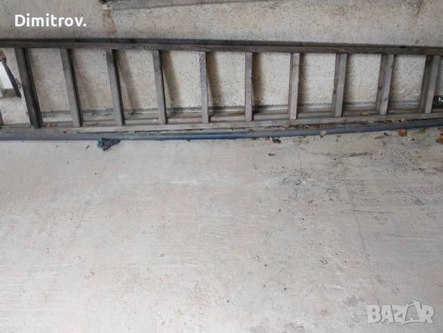 Дървена масивна голяма градинска двойна стълба 4метра.