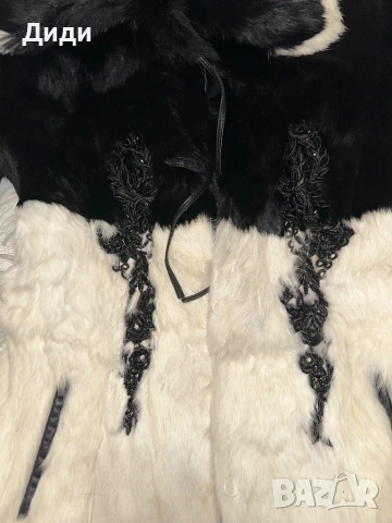 Черно и бяло палто от заешки косъм, изцяло естествено, снимка 2 - Палта, манта - 53157375