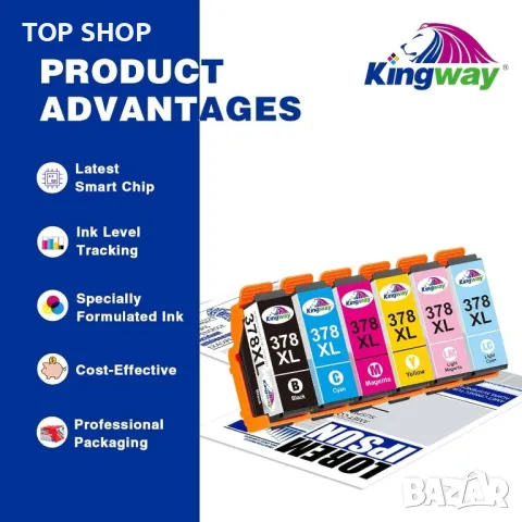 KINGWAY 378XL Мастилени касети, преработени за Epson 378 378XL  Черен Циан Магента Жълт Светло Циан, снимка 4 - Консумативи за принтери - 49500204
