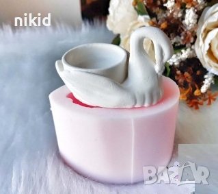 3D лебед силиконов молд форма свещ свещник гипс поставка декор, снимка 2 - Форми - 39956473