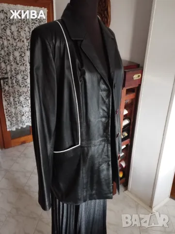 ЕСТЕСТВЕНА КОЖА дамско черно дълго сако, снимка 3 - Сака - 47332354
