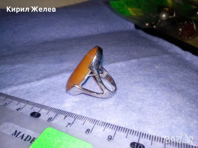СТАР СРЕБРИСТ МЕДЕН ВИНТИДЖ ПРЪСТЕН с КАТАЛИН 36615, снимка 3 - Пръстени - 39747689