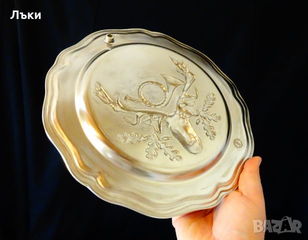 Калаена чиния,пано Глава на Елен,ловен рог, снимка 4 - Антикварни и старинни предмети - 26602158