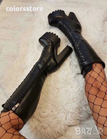 Ботуши на ток - черна кожа - 593, снимка 2 - Дамски ботуши - 36434569