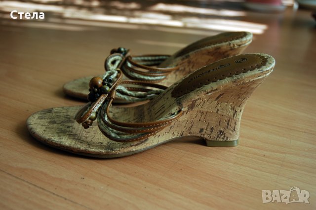 Летни дамски обувки – нови, имитация на корк, с платформа, беж, снимка 2 - Дамски ежедневни обувки - 27594353