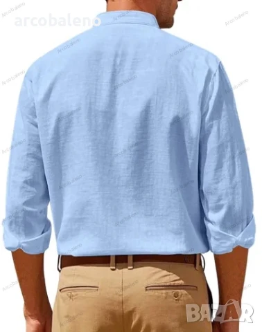 Ежедневна мъжка риза с дълъг ръкав и изправена яка, 5цвята , снимка 4 - Ризи - 50472152