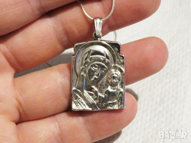 сребърен медальон, с Дева Мария  богородица Сребърен синджир с сребърна плочка сребърна икона сребро