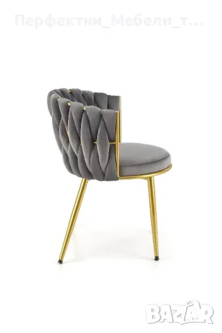 Луксозен стол кресло златни крака в сива нежна дамаска налични, снимка 7 - Столове - 47882912