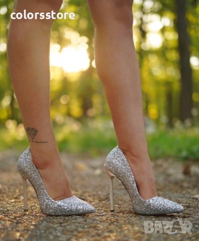  Дамски Обувки на ток - сребрист брокат - 60, снимка 2 - Дамски обувки на ток - 31768289