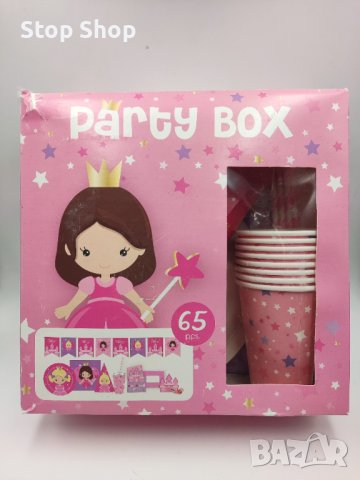 Парти бокс принцеса чаши,чинии,сламки, салфетки,банер,покани