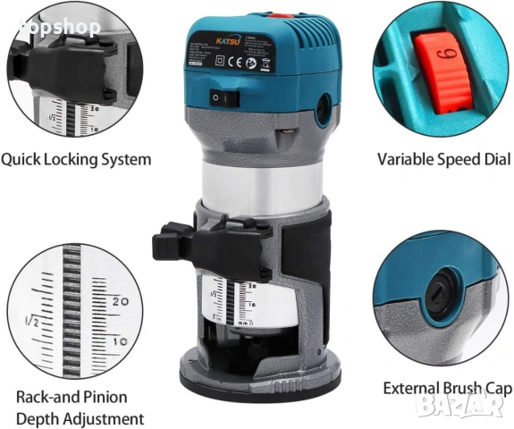 Пълен Комплект Оберфреза KATSU 710W – С Потапяща Основа, Фрезери и Аксесоари, снимка 2 - Други инструменти - 53408053