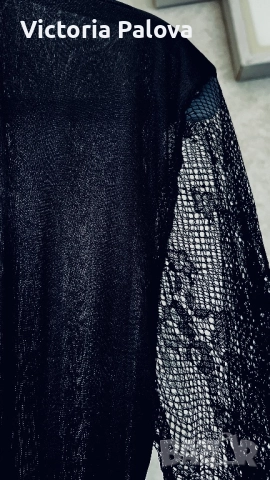 Елегантен черен шифонов пеньоар с дантелени ръкави, снимка 7 - Други - 52672055