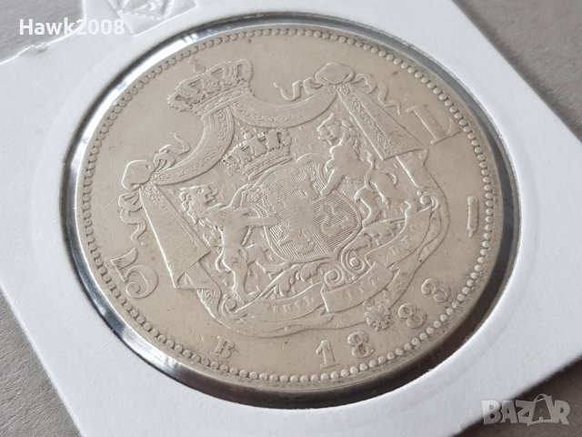 5 леи 1883 Кралство Румъния КАРОЛ 1 Рядка Сребърна монета, снимка 3 - Нумизматика и бонистика - 39975499