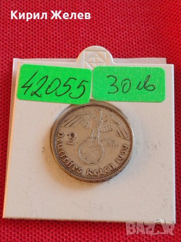 Сребърна монета 2 райхсмарки 1939г. Нацистка Германия Трети Райх с СХВАСТИКА за КОЛЕКЦИЯ 42055