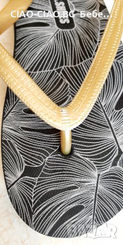 №35-№40, Дамски джапанки с флип-флоп в черно и златисто, снимка 3 - Джапанки - 37050249