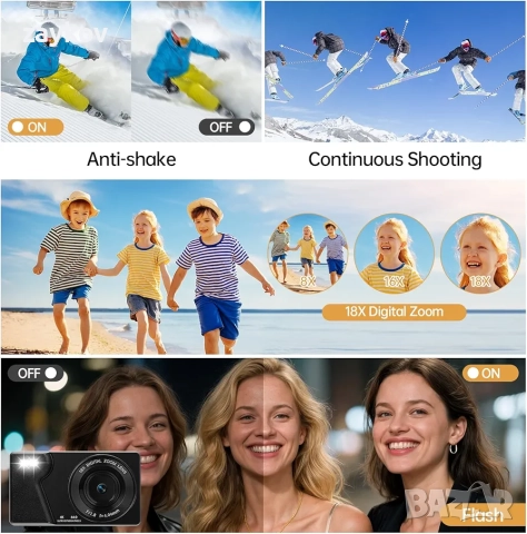 4K 64MP цифров фотоапарат с две камери, предна и задна камера с автофокус, компактна влог камера, снимка 2 - Фотоапарати - 52539691