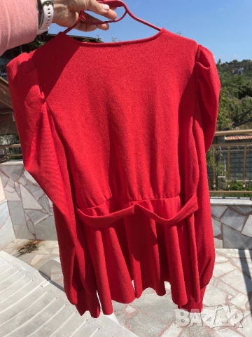 Червеникава елегантна блуза, М-Л, снимка 3 - Блузи с дълъг ръкав и пуловери - 51451352