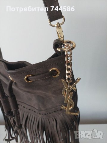 Дамска чанта Yves Saint Laurent YSL велурена с ресни , снимка 3 - Чанти - 38347096