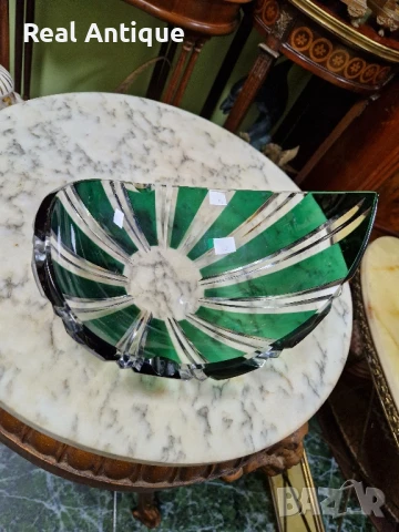 Уникален антикварен белгийски кристален пепелник Val Saint Lambert , снимка 3 - Антикварни и старинни предмети - 50645569