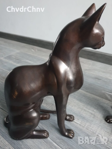 38см-10кг Risner статуетки/2бр чифт бронзови скулптури/фигури на египетски котки, снимка 6 - Статуетки - 52679843