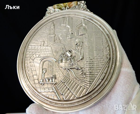 Калаено пано с картина Мансардата,Carl Spitzweg , снимка 3 - Антикварни и старинни предмети - 37925089