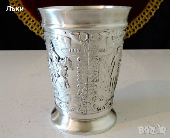 Чаша от калай за вино с пощенски коне. , снимка 3 - Антикварни и старинни предмети - 51584781