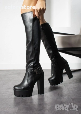 Ботуши на ток - черна кожа - 105-19