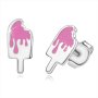 Сребърни обеци сладолед Ескимо в розово - проба 925, снимка 1 - Обеци - 43175382
