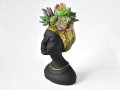 Саксия матово черно лице със златен тюрбан / Подарък саксия за дом / Саксия африканска статуя