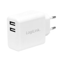Адаптер USB Charger 2x, 2.4A, white, Logilink PA0210W SS300937, снимка 1 - Друга електроника - 39148112