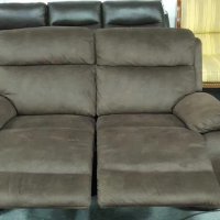 Кафяв диван от плат двойка с ръчен релаксиращ механизъм, снимка 2 - Дивани и мека мебел - 40627761