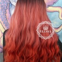 Дълга Перука на Плажни Вълни с Омбре Цветово Преливане Черно и Огнено Червено Код 8029, снимка 7 - Аксесоари за коса - 32385455